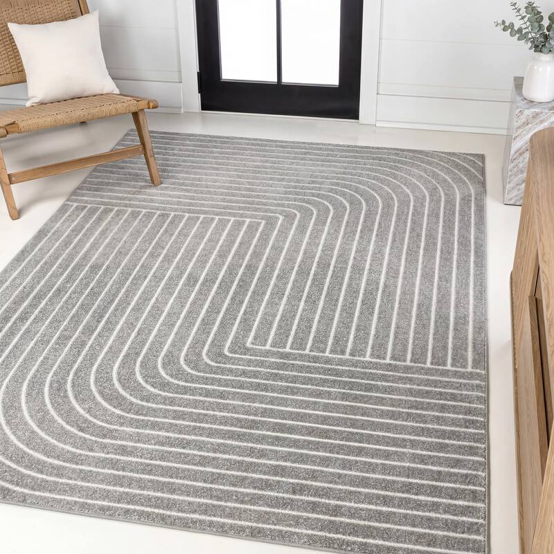 JONATHAN Y Anders High-Low Modern Scandinavian Arch Stripe Monotone Ivory Indoor/Outdoor Rug