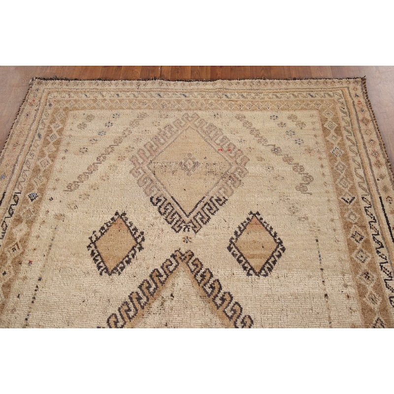 Geometric Gabbeh Persian Vintage Area Rug Hand-Knotted Wool Carpet - 4'7"x 7'3"