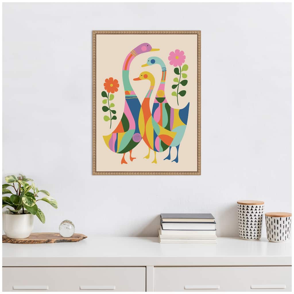 Kate and Laurel Sylvie Ducks and Wildflowers Framed Canvas by Rachel Lee