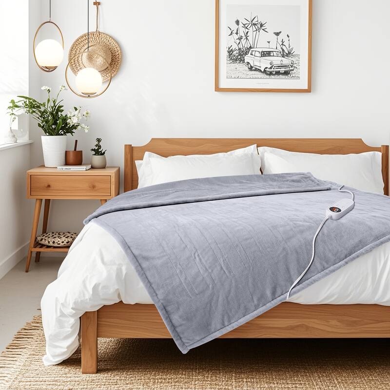 Reversible Flannel Electric Blanket, Heated Throw, Temperature and Timing Functions of a Controller