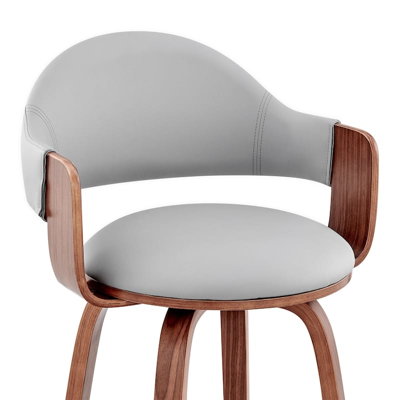 26" Rich Grey Faux Leather Walnut Wood Bar Stool - 36 x 20 x 20