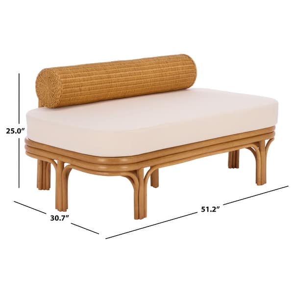 dimension image slide 0 of 2, SAFAVIEH Couture Fowley 51.2-Inch Rattan Bench, Natural, Scandinavian - 51" W x 31" D x 25" H