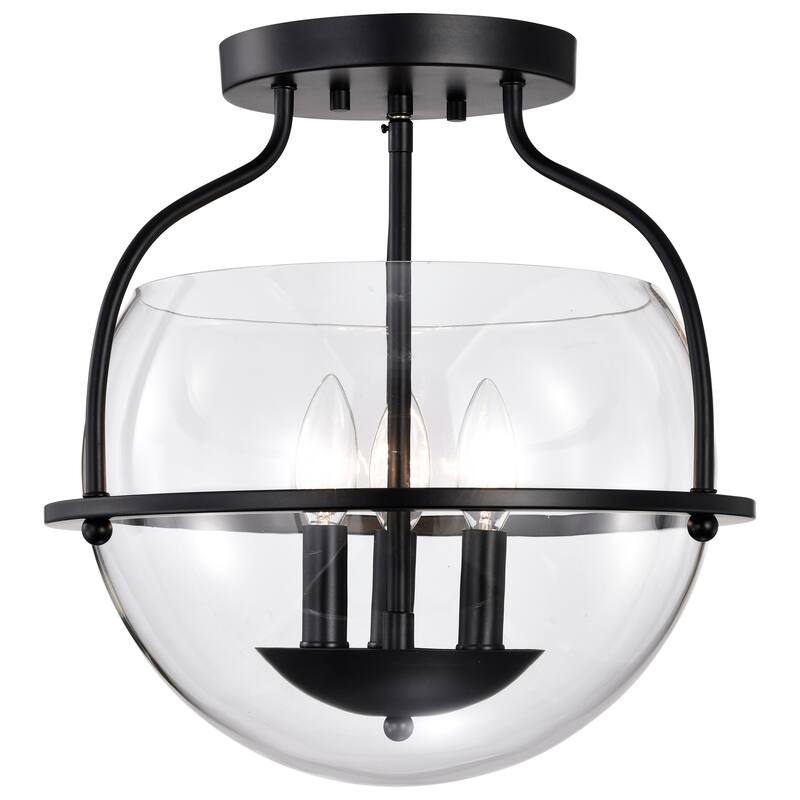 Amado 3 Light Semi Flush Mount - Matte Black Finish - Clear Glass