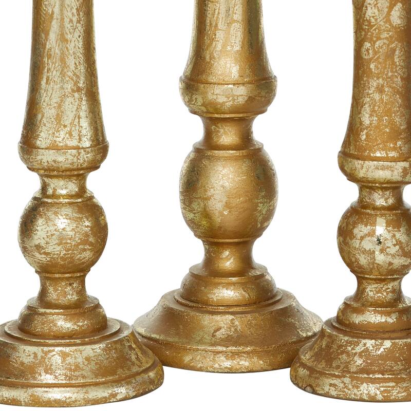 Mango Wood Candle Holder - Set of 3 Gold - Roche River Decor - 6"W x 6"L x 21"H