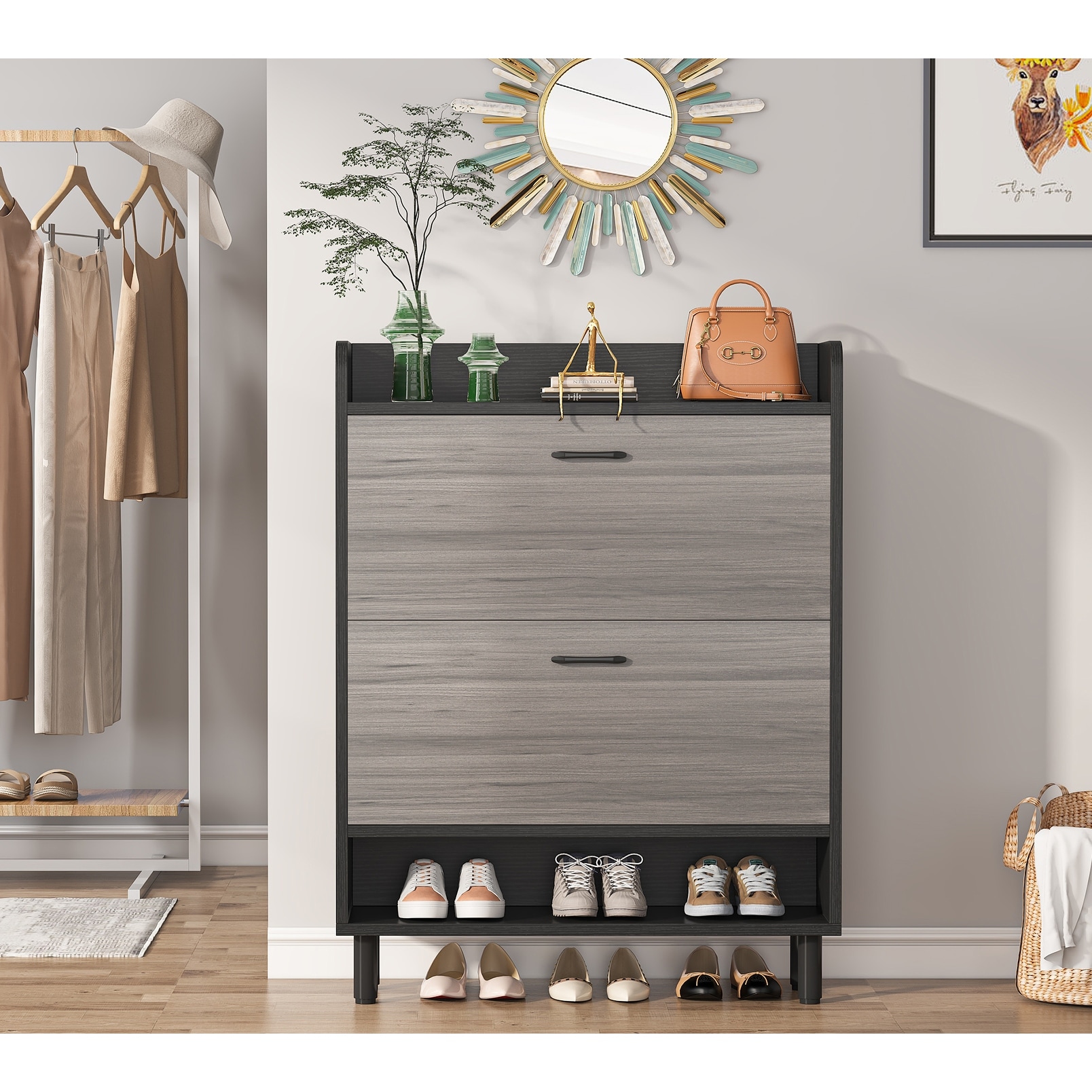 Shoe Storage Storage Freestanding Shoe Cabinet with 2 Drawers and