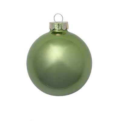 Pearl Finish Glass Christmas Ball Ornaments - 2.75" (70mm) - Lime Green- 12ct