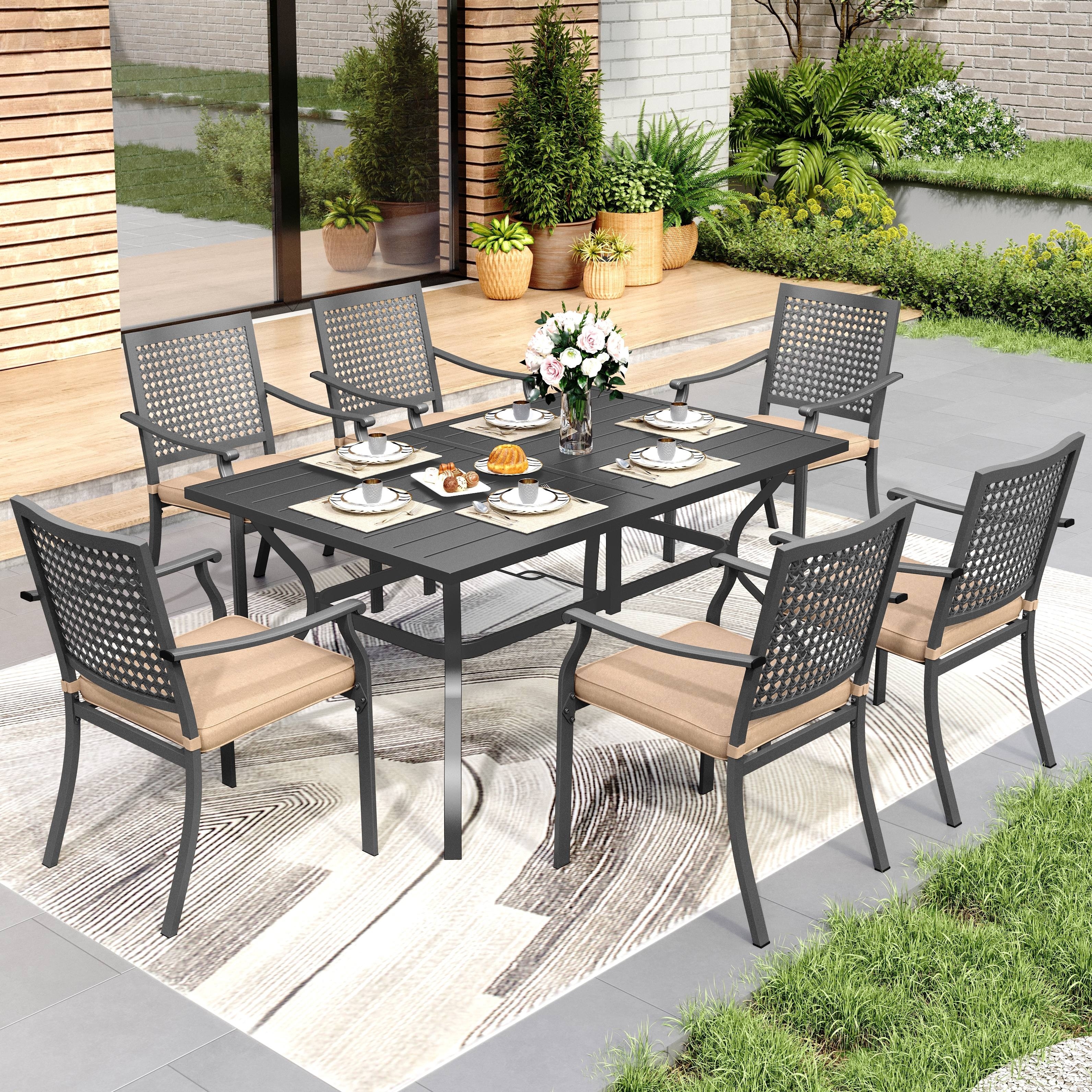 8 seat patio dining set with umbrella Sophia & William 9 Pieces Outdoor for People, 53" Square Cast Aluminum Table and 8 Rattan Chairs Set, All Weather Patio Dining Set 2.1 Hole gardens and other outdoor areas Umbrella Hole 8-Person Patio Dining