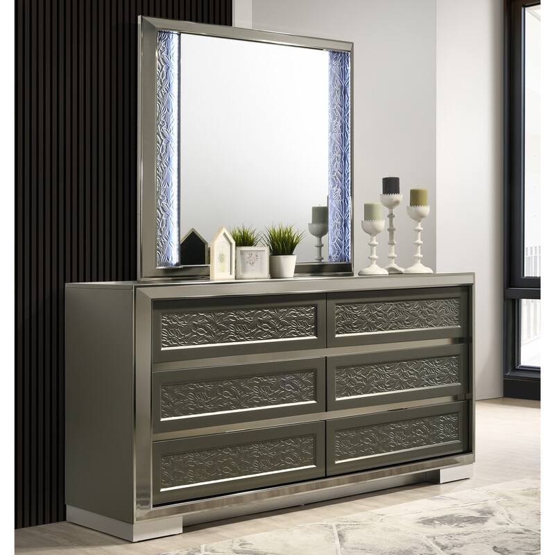 Furniture of America Iralles Modern 5-Piece Dark Grey Wood Queen Platform Bedroom Set with LED Light