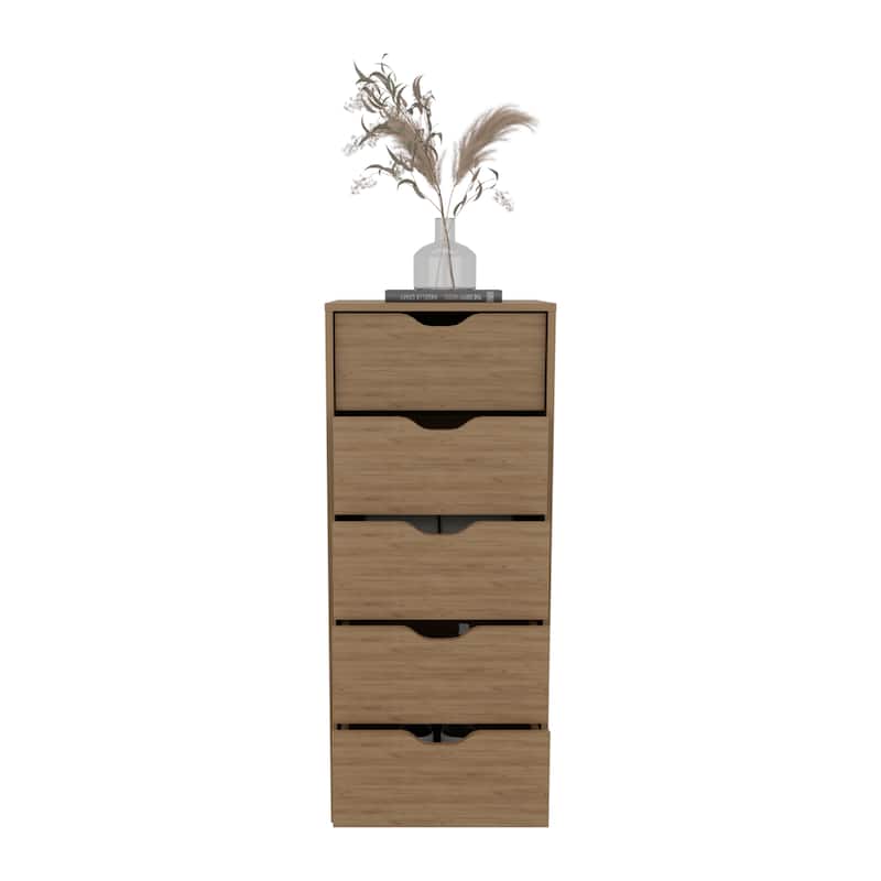 Tall Narrow Dresser,Pull Out System,Five Drawers,Natural Oak