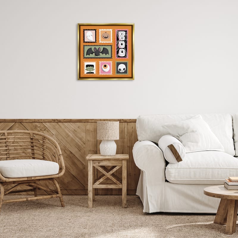 Stupell Spooky Cute Halloween Stamps Framed Floater Canvas Wall Art Design By Sarah Hickman