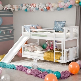 Multifunction Twin Over Twin Bunk Bed With Slide and Ladder For Bedroom