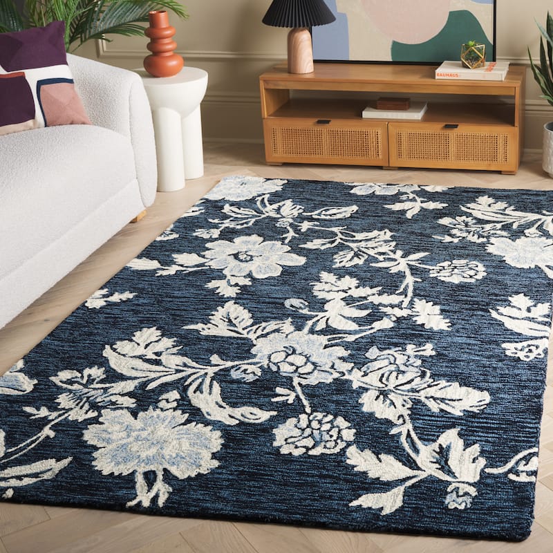 SAFAVIEH Handmade Jardin Aneeta Country Wool Rug - 6' x 9' - Navy/Ivory