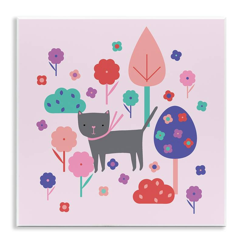 Stupell Pastel Whimsical Cat & Trees Wall Plaque Art Design By Sazerelli Designs - 12 x 12