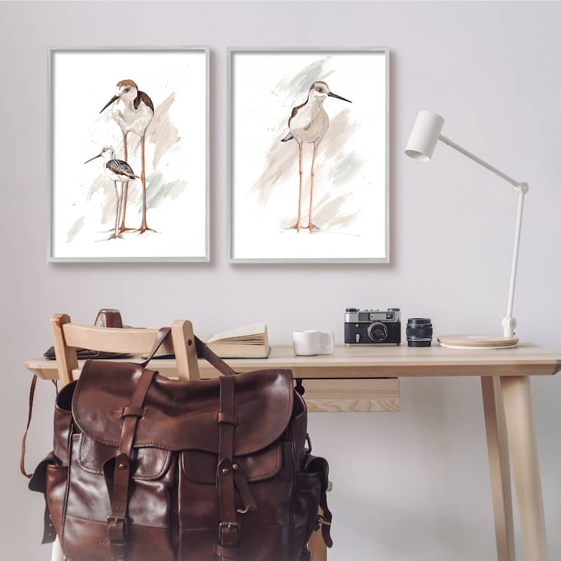 Stupell Sandpiper Bird Family Sunny Beach Coastal Bird 2pc Multi Piece Framed Wall Art Set - White