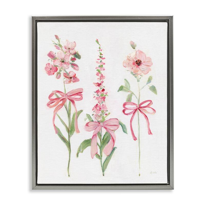 Stupell Pink Cottage Floral Sprigs Framed Floater Canvas Wall Art Design By Sally Swatland - 17 x 21 - Grey