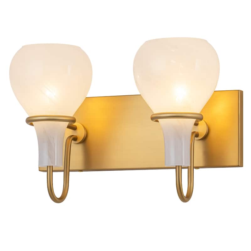 Modern Gold Vanity Light with Clouded Glass Bulb-Vase Shades Bathroom