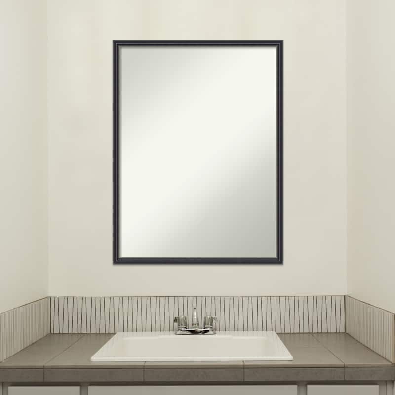 Stylish Black Narrow Non-Beveled Wood Framed Bathroom Vanity Wall Mirror - Stylish Black Narrow