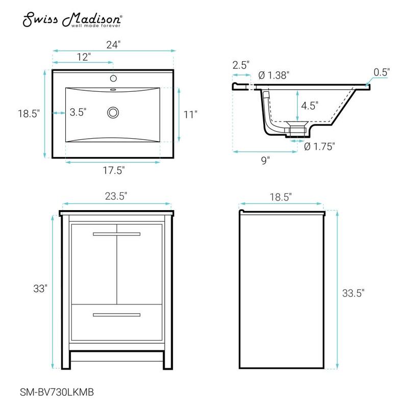 Swiss Madison SM-BV730L Virage 24" Free Standing Single Basin Vanity