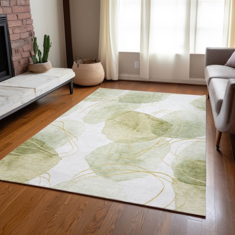 Machine Washable Indoor/ Outdoor Modern Circles Chantille Rug
