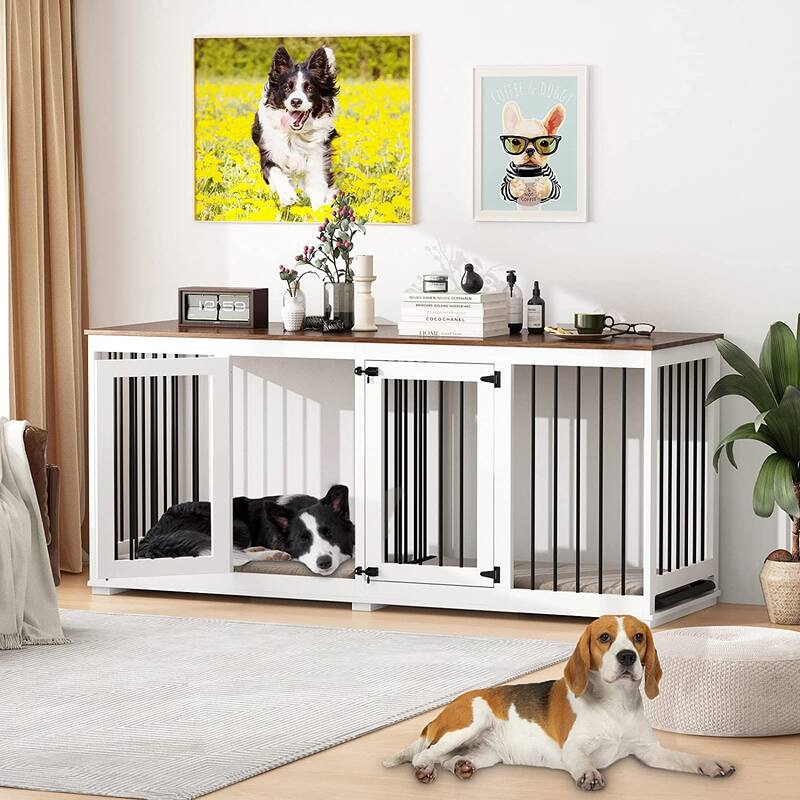 Spacious Dog Crate Furniture w/Convenient Drawers Dog Kennel Solution