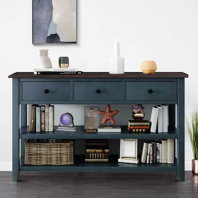 Minimalist Wooden Console Table with Black Circular Handles