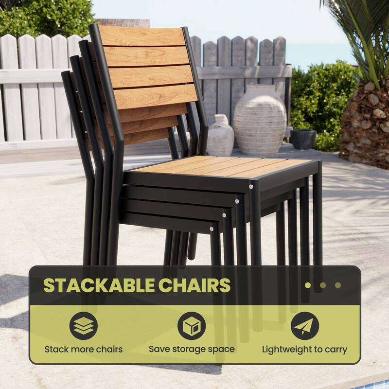 9PCS Outdoor Aluminum Dining Table with Umbrella Hole and Stackable Dining Chairs