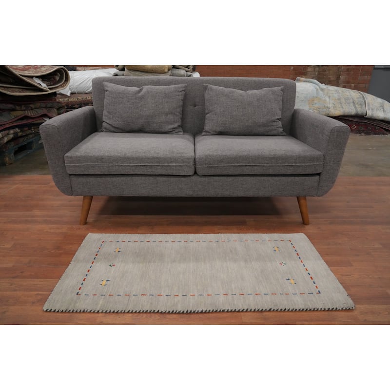 Hand Knotted Oriental 100% Wool Carpet Tribal Animal Pictorial Greys & Charcoal Gabbeh Area Rug - 4' 0'' X 2' 0''