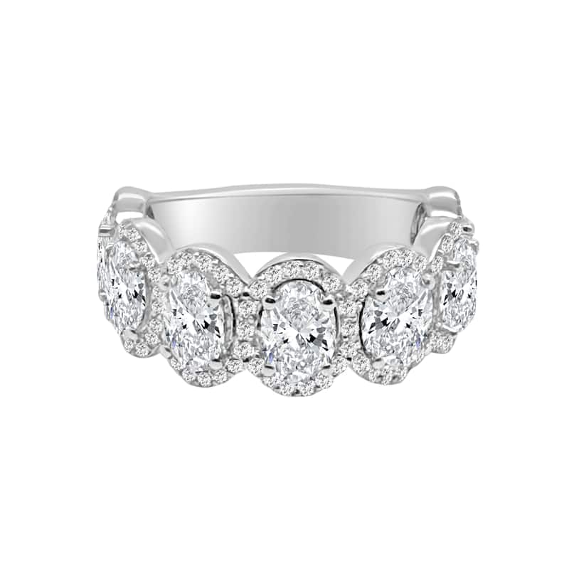 Auriya 14k Gold Lab Grown Oval Diamond Halo Eternity Band 4.26 ct. tw. (F-G, VS) - 7.5 - White