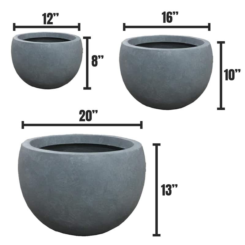 Durx-litecrete Lightweight Concrete Bowl Cement Color Planter-Set of 3 - 19.7'x19.7'x13'
