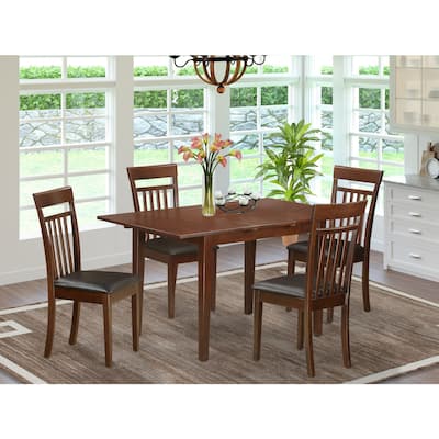 HomeStock 5-Piece Rectangle Mahogany Finish Solid Wood Top Dining table with 4-Chairs