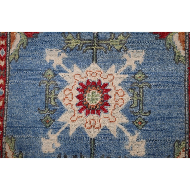 Light Blue Kazak Accent Rug Handmade Oriental Wool Carpet - 2'7" x 4'0"