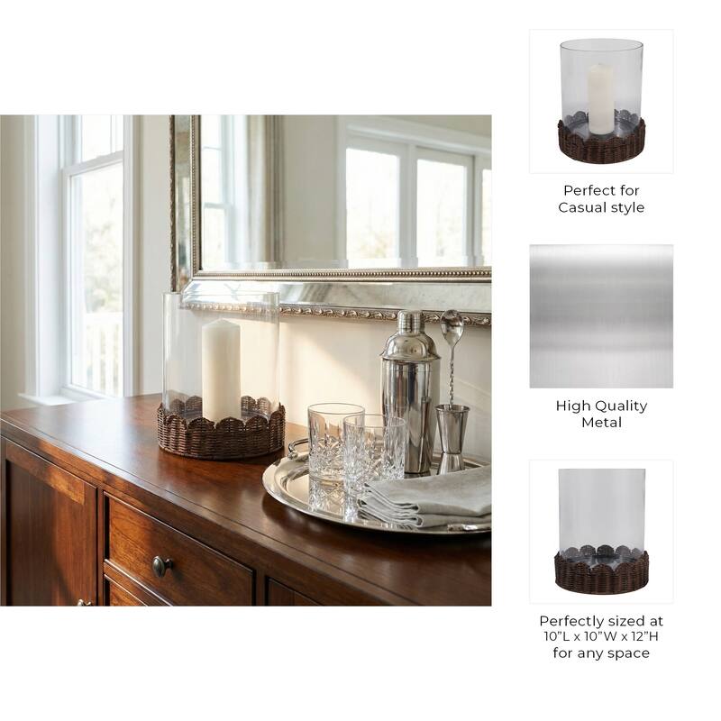 Candle Holder - Brown Glass Hurricane on Scallop Base