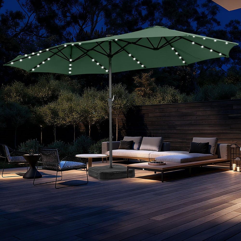 Autlaycil 15 ft Patio Umbrella with Base & 48 LED lights for Outdoor Umbrella