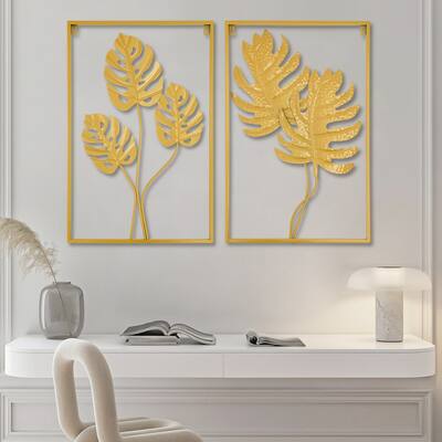 2PCS Wall Decorations Gold Iron Leaf Home Decor