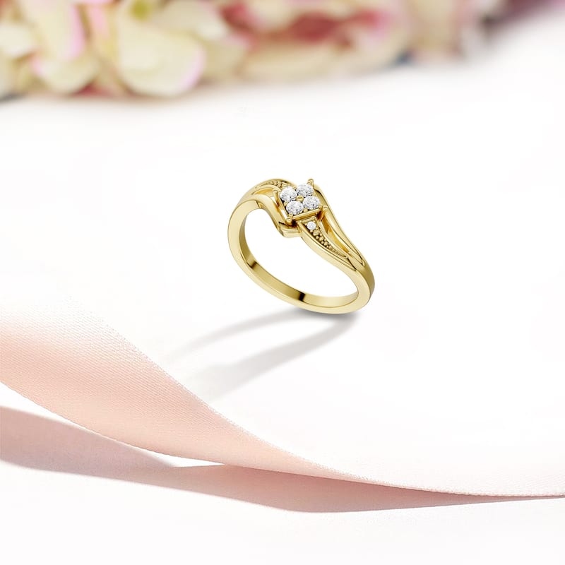 1/10ct TDW Diamond Bypass Engagement Ring in 10K Yellow Gold for Women