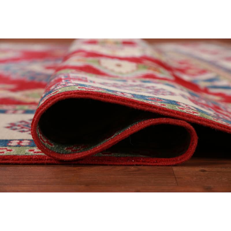 Hand Knotted Oriental 100% Wool Carpet Traditional Geometric Red Kazak Area Rug - 11' 0'' X 8' 2''