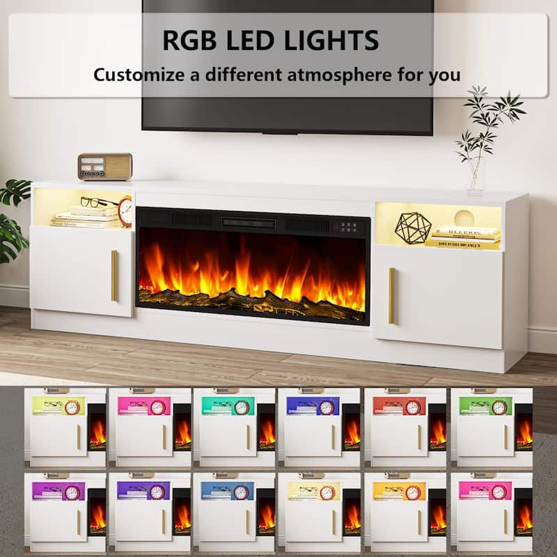 Bossin 70" Fireplace TV Stand with 36" Electric Fireplace, TV Stand for TVs Up to 80", 16 Colors LED Lights/Entertainment Center