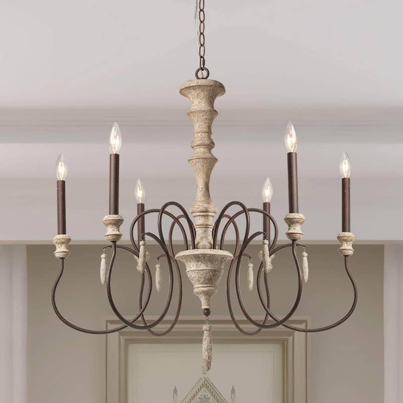 The Gray Barn Farmhouse 6-Light Wood Chandelier French Country Classic Ceiling Light - Weathered
