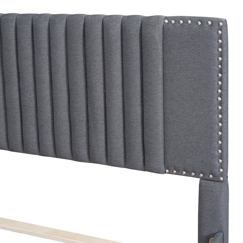 Modern Upholstered Platform Bed with 2 Drawers and 1 Twin Size Trundle