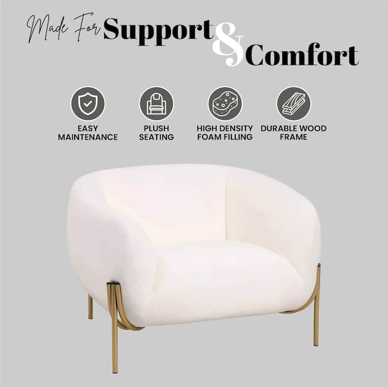 Zuno Mid Century Modern Upholstered Accent Armchair with Gold Metal Base, Plush Foam Cushioning, and Easy Assembly Design