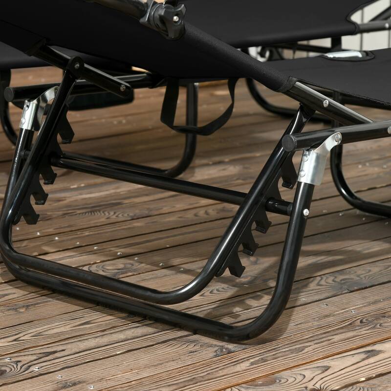 Outdoor Folding Recliner with Side Pocket and Awning