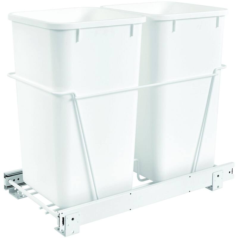 Rev-A-Shelf RV Series Bottom Mount Double Bin Trash Can with - White