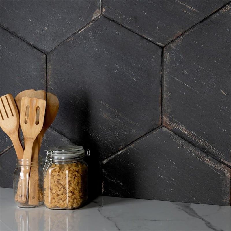 Merola Tile Retro Hex Nero 14-1/8" x 16-1/4" Porcelain Floor and Wall Tile