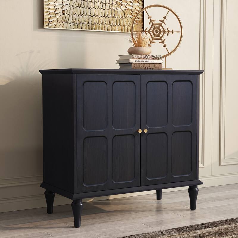 31" Mid-Century 2-Door Cabinet with Removable Tall Wine Glass Rack