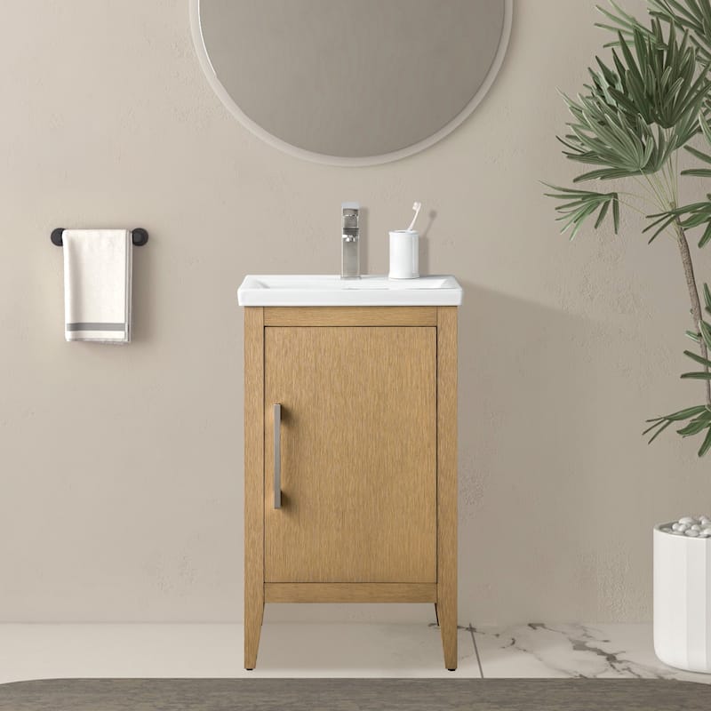 Vanity Art 20" or 24" or 30" Single Sink Bathroom Vanity Cabinet with Ceramic Top - 20"/Brushed Nickel - Natural Oak