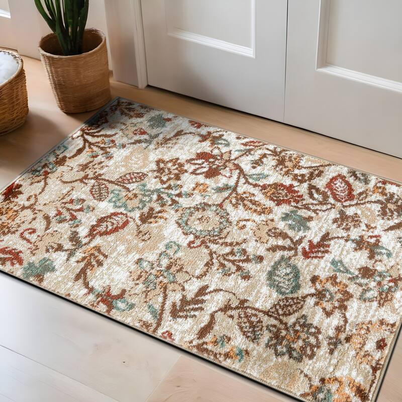 Beige Multi Vine Floral Stylish and Durable Area Rug - Beige - 2' x 3'