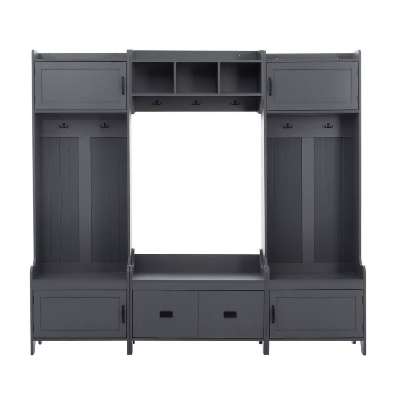 Entryway Coat Rack Shoe Bench Set, Hallway Coat Rack with Storage Drawer Industrial Hall Tree