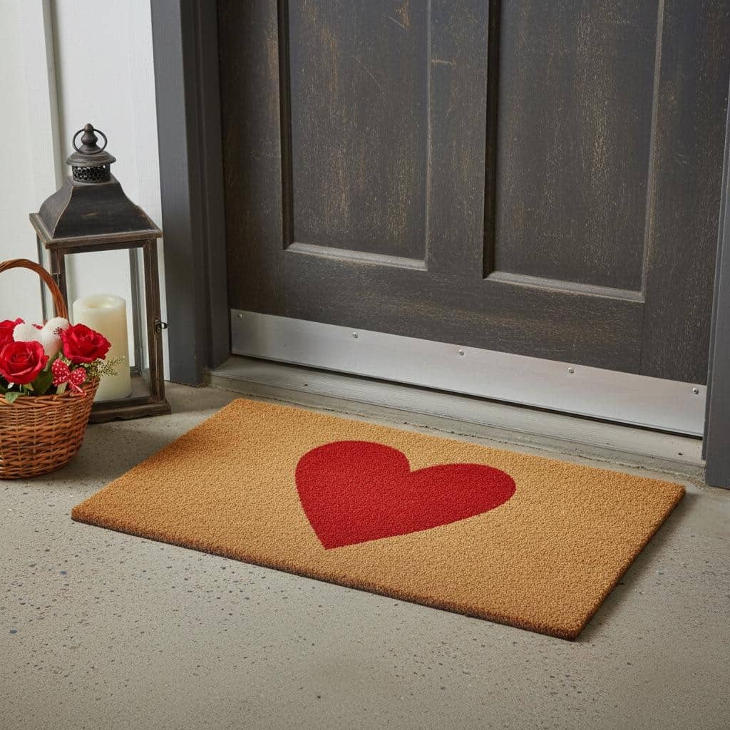 HomeRoots 20" X 34" Brown And Red Heart Outdoor Coir Door Mat - 20.00' X '34.00