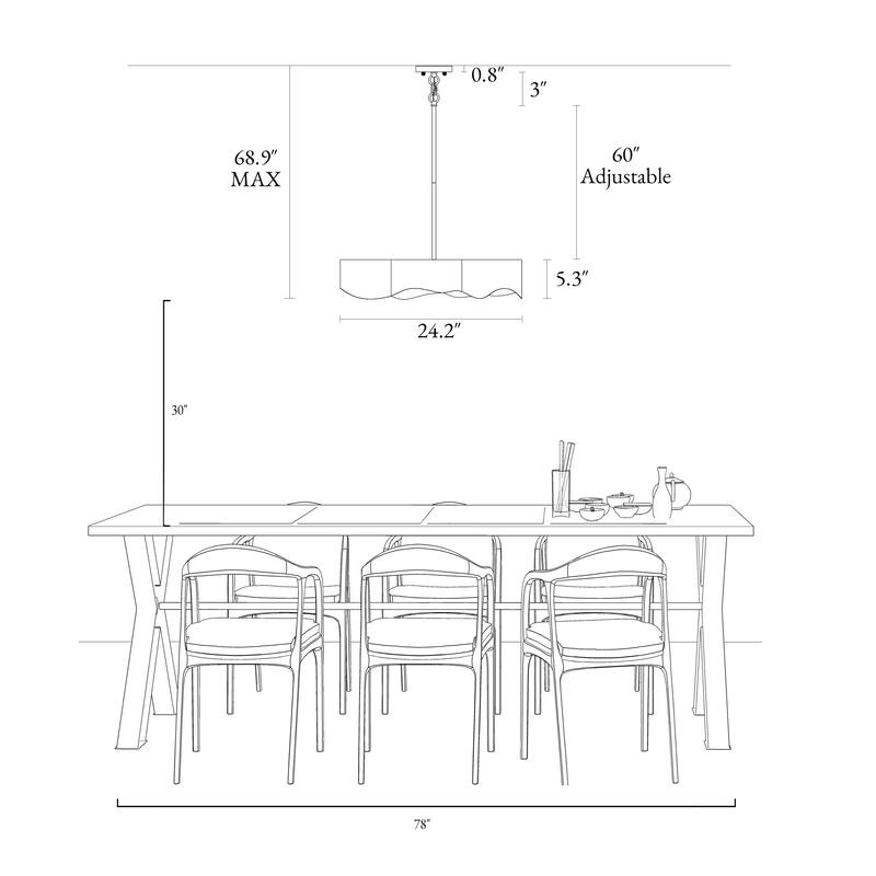 Modern 5-Light Chandelier Metal Wheel Light for Living Room Bedroom - D23.6" x H68.9" Max