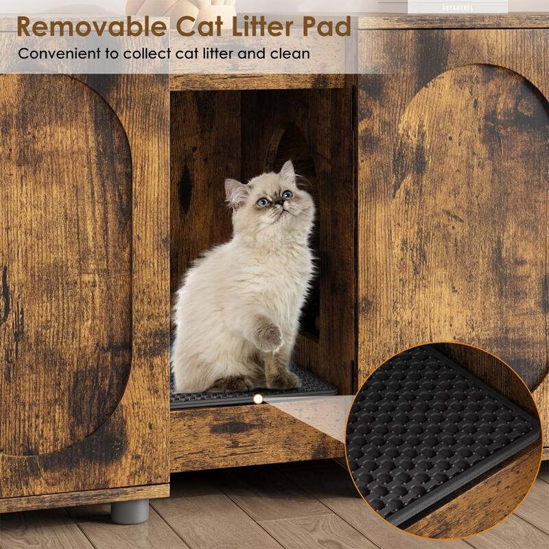 Cat Litter Box Enclosure 55.1" Double Litter Box Furniture Large Cat Box